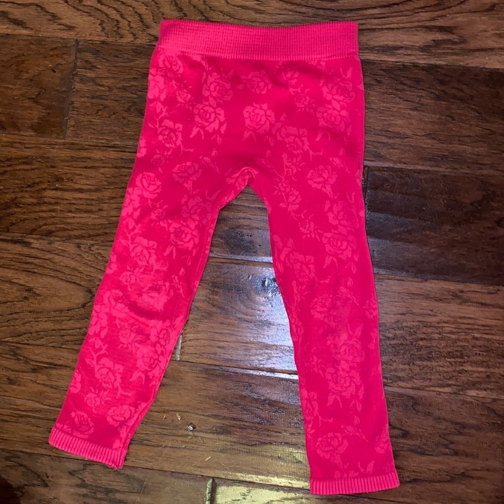 Hot Pink floral texture leggings tights cold winter gear warm thick material 4-6
